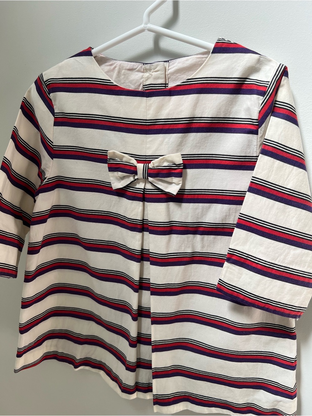 Janie and Jack Cream Top with Navy and Red Stripes - Picture 3 of 9